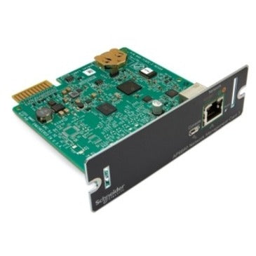 Side angle view of APC AP9640 Network Management Card showing compact design and port layout