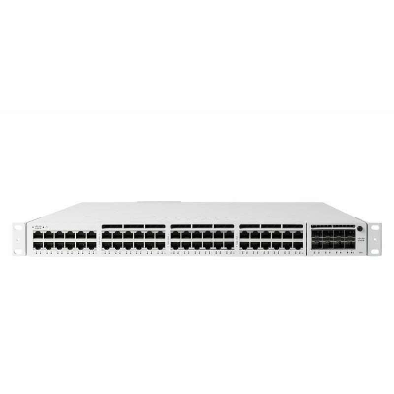 Alternate angle of Meraki MS390-48P switch highlighting port arrangement and modular expansion capabilities