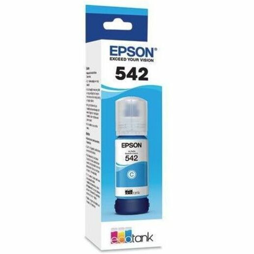 Epson 542 EcoTank cyan ink bottle in retail packaging showing EcoFit bottle design-alternate-image1