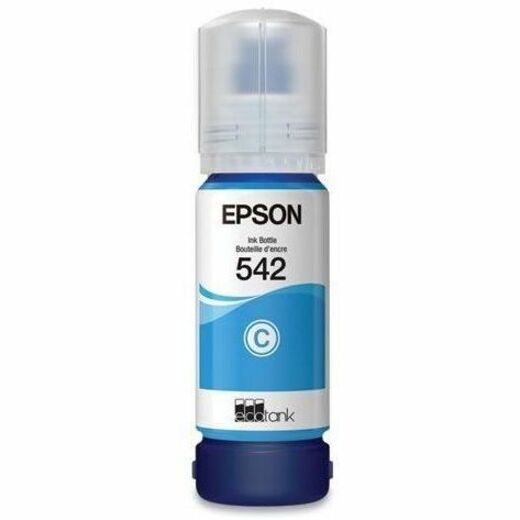 Close-up view of Epson 542 cyan ink bottle showing detailed bottle design and ink level-alternate-image2