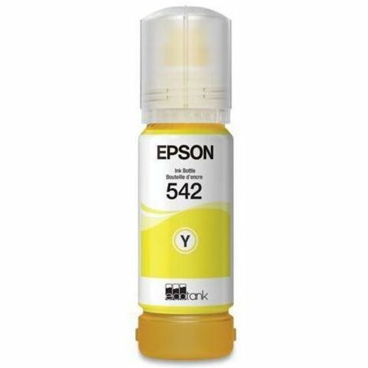 Close-up view of Epson T542 yellow ink bottle showing transparent design and yellow pigment ink-alternate-image2