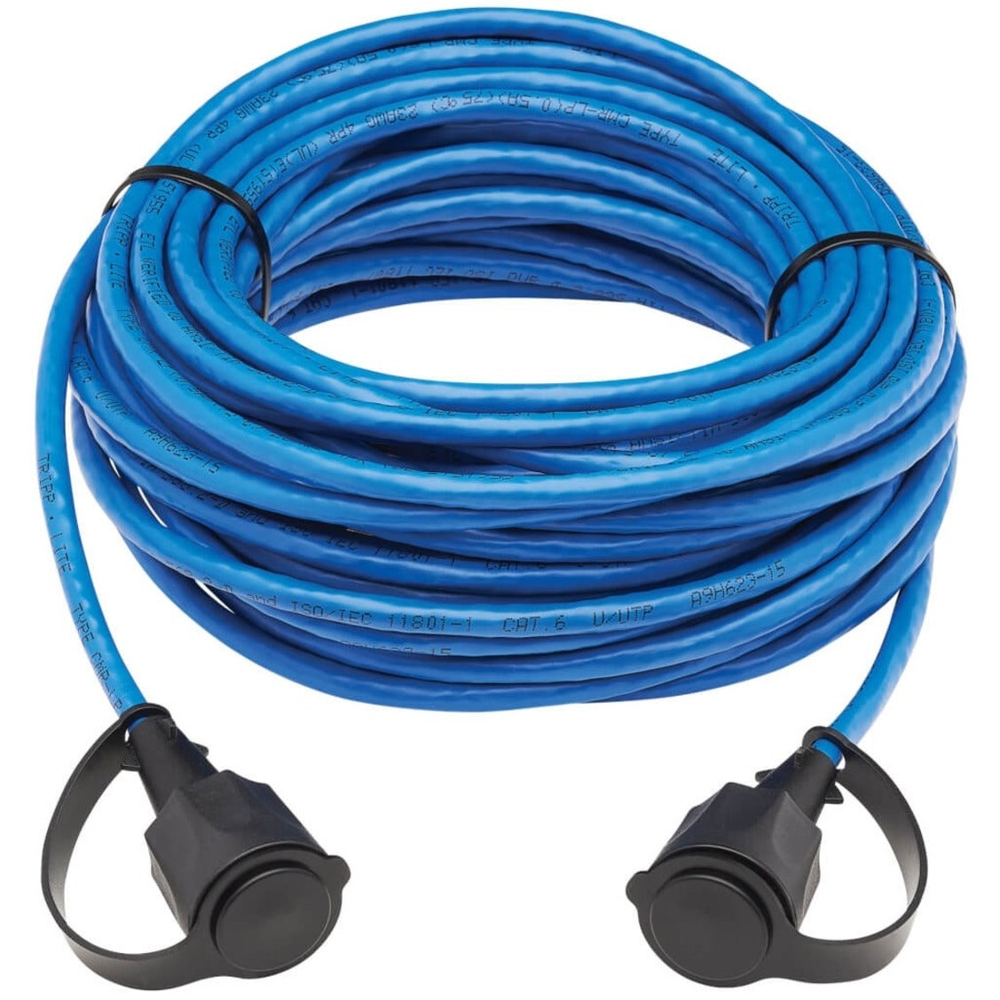 Industrial Cat6 cable showing blue jacket and protected connectors-alternate-image3