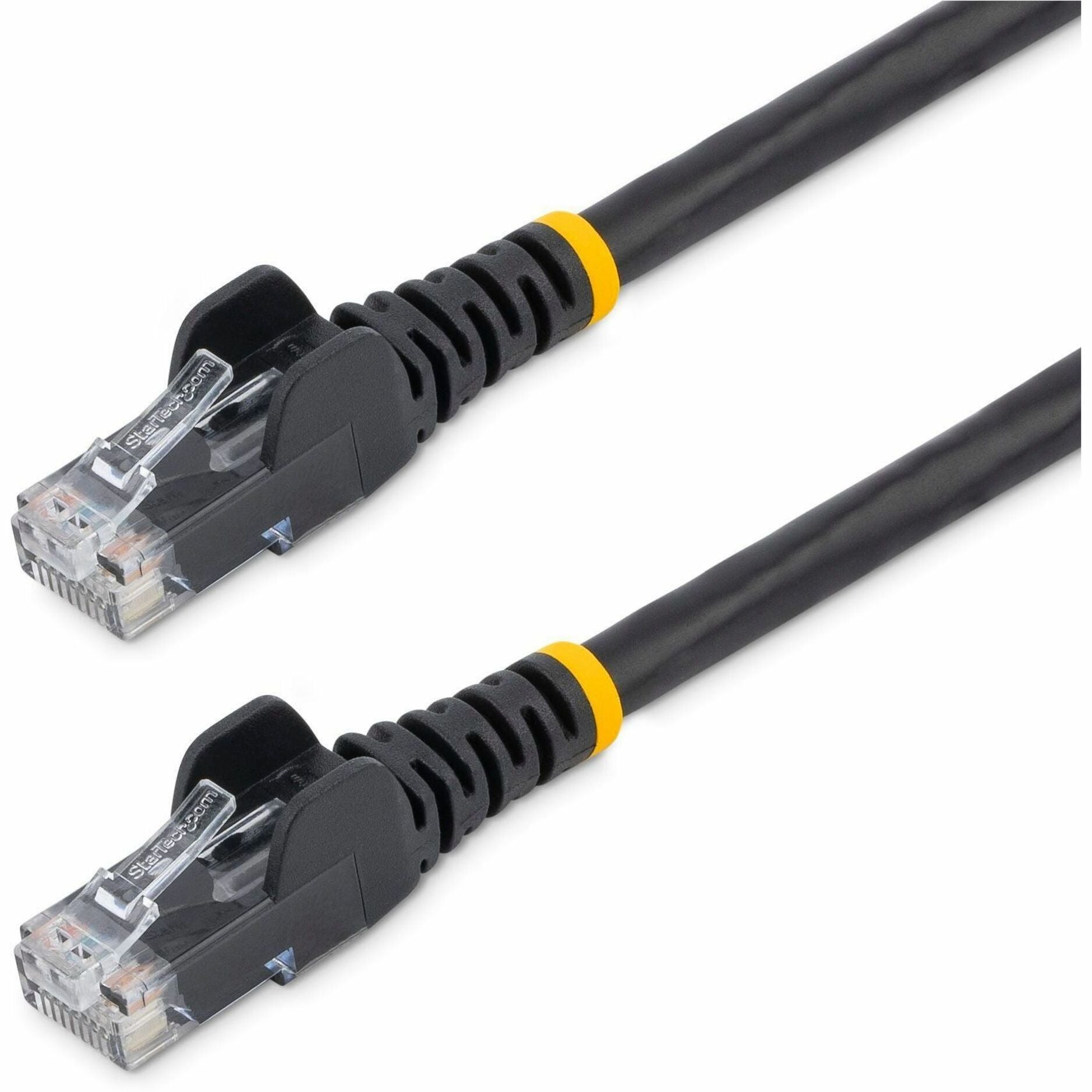 Close-up view of StarTech.com CAT6 ethernet cable connectors showing gold-plated RJ45 terminals and strain relief boot-alternate-image1