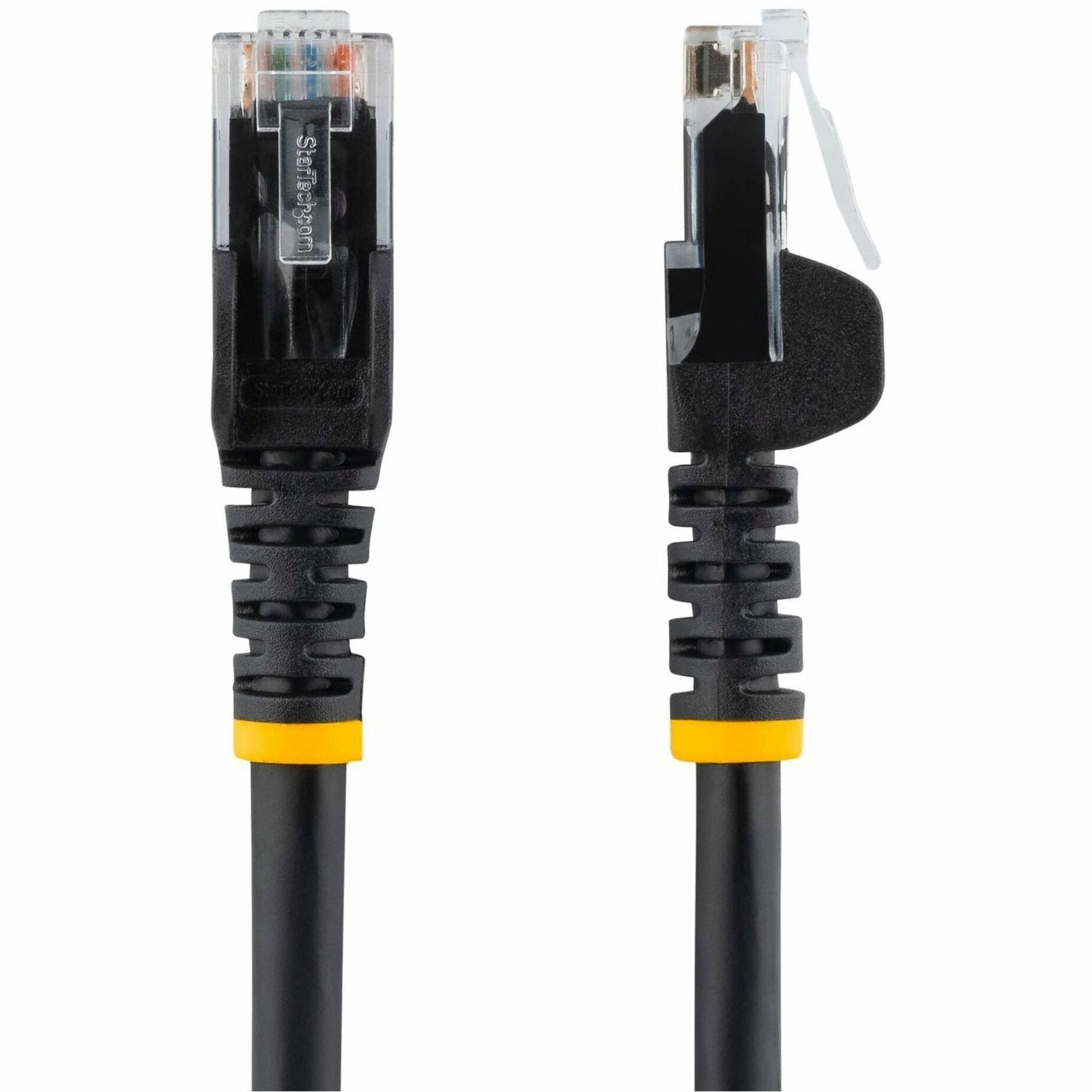 Detailed view of StarTech.com CAT6 cable strain relief boot and snagless connector design-alternate-image3