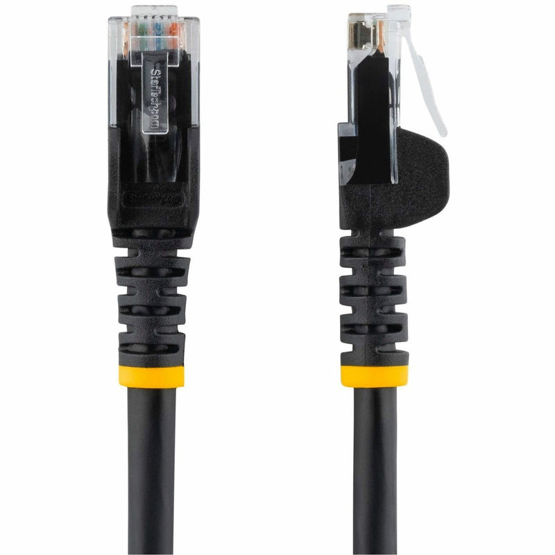 Detailed view of StarTech.com CAT6 cable strain relief boot and snagless connector design