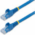 Close-up of gold-plated RJ45 connectors with snagless boots on blue CAT6 ethernet cable-alternate-image1