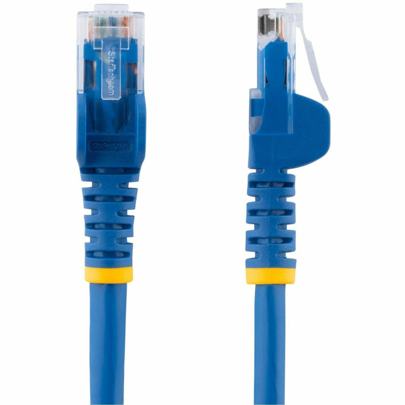 Detailed view of RJ45 connector strain relief system with molded boot and yellow band