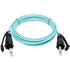 Full length view of aqua OM3 multimode fiber patch cable with protected connectors-alternate-image3