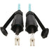 Close-up view of IP68-rated LC duplex connectors with protective dust caps on aqua fiber optic cable-alternate-image1