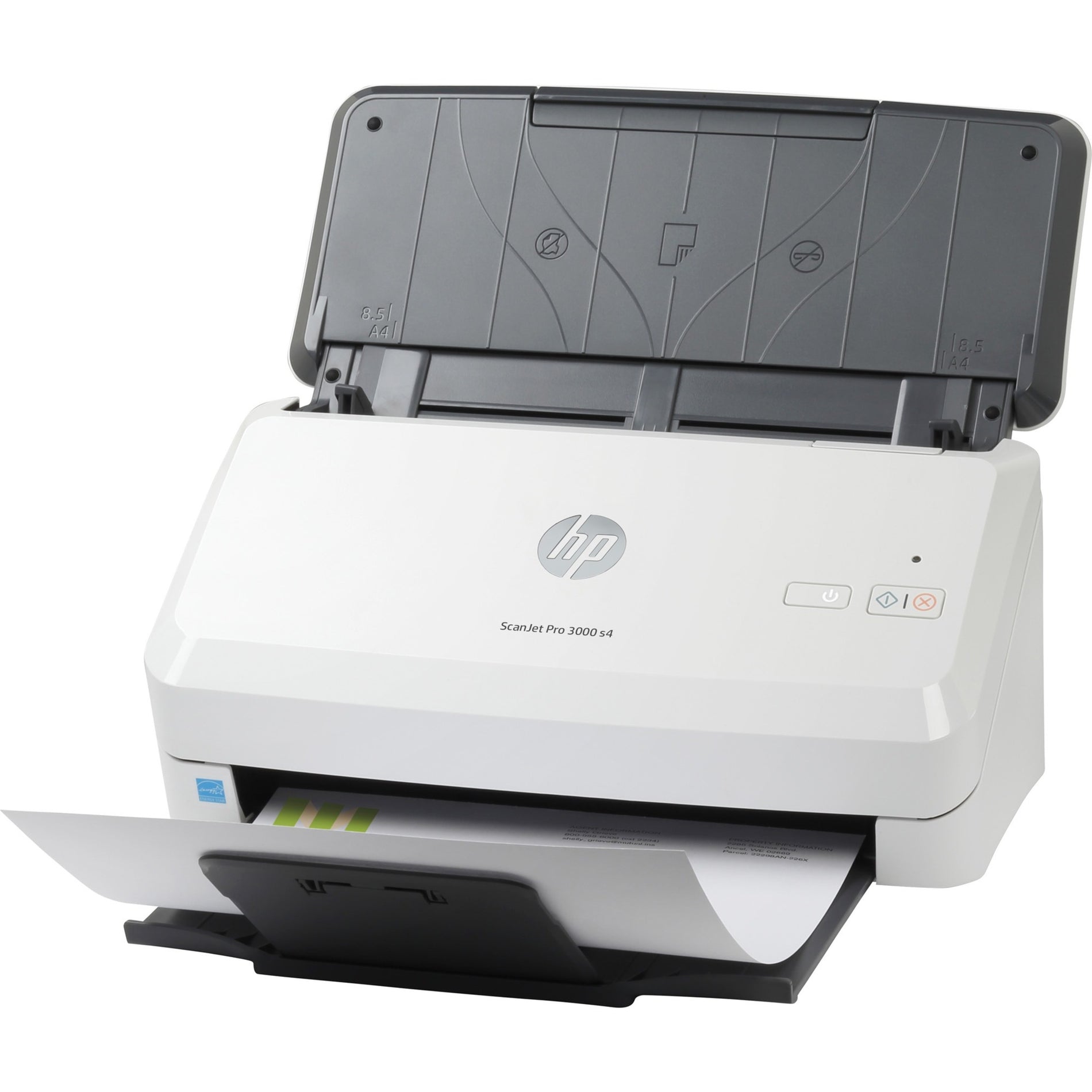 Side angle view of HP ScanJet Pro 3000 s4 scanner showing compact design and document feeding-alternate-image3