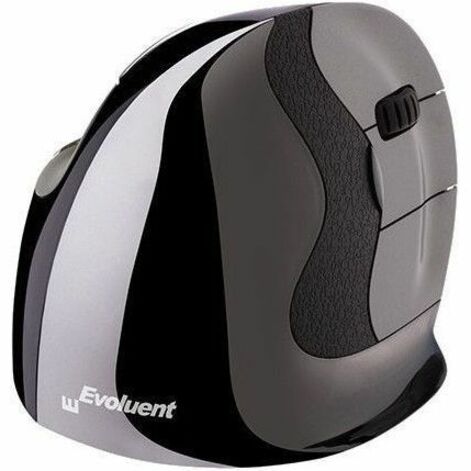 Side view of Evoluent VerticalMouse D Large Wireless showing vertical ergonomic design in black and silver finish