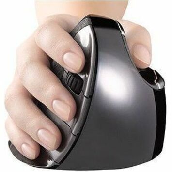 Close-up of hand gripping Evoluent VerticalMouse D showing natural handshake position