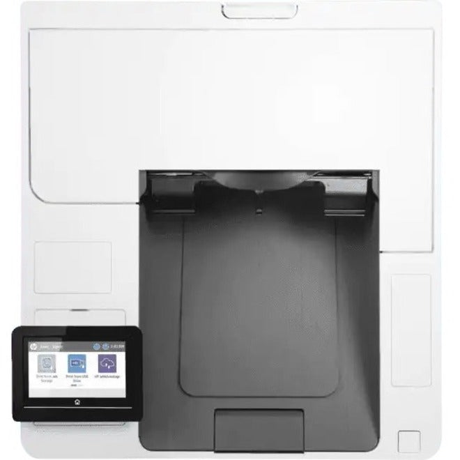 Top-down view of HP LaserJet Enterprise M612x showing touchscreen interface and output tray