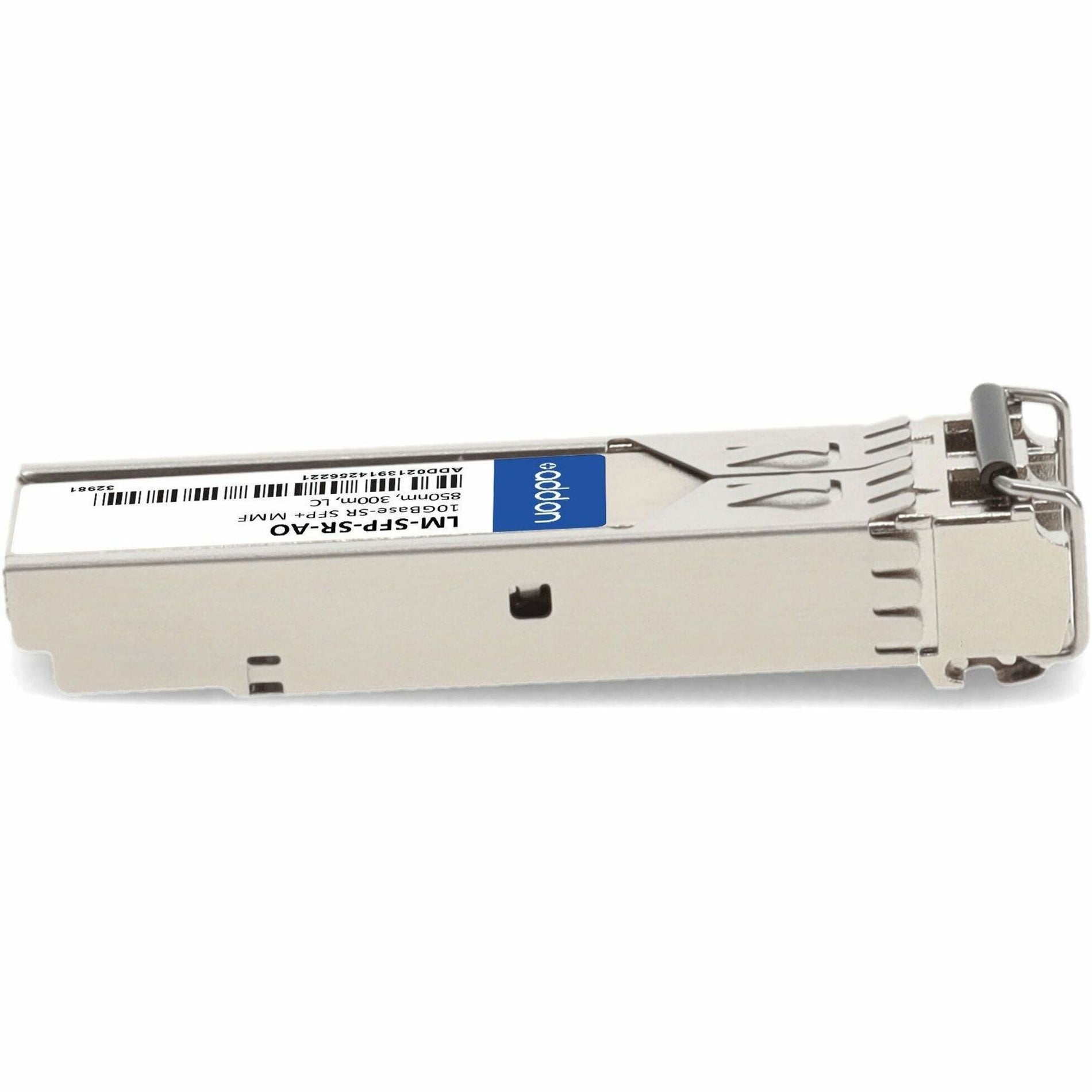 Side view of AddOn SFP+ transceiver highlighting locking mechanism-alternate-image6