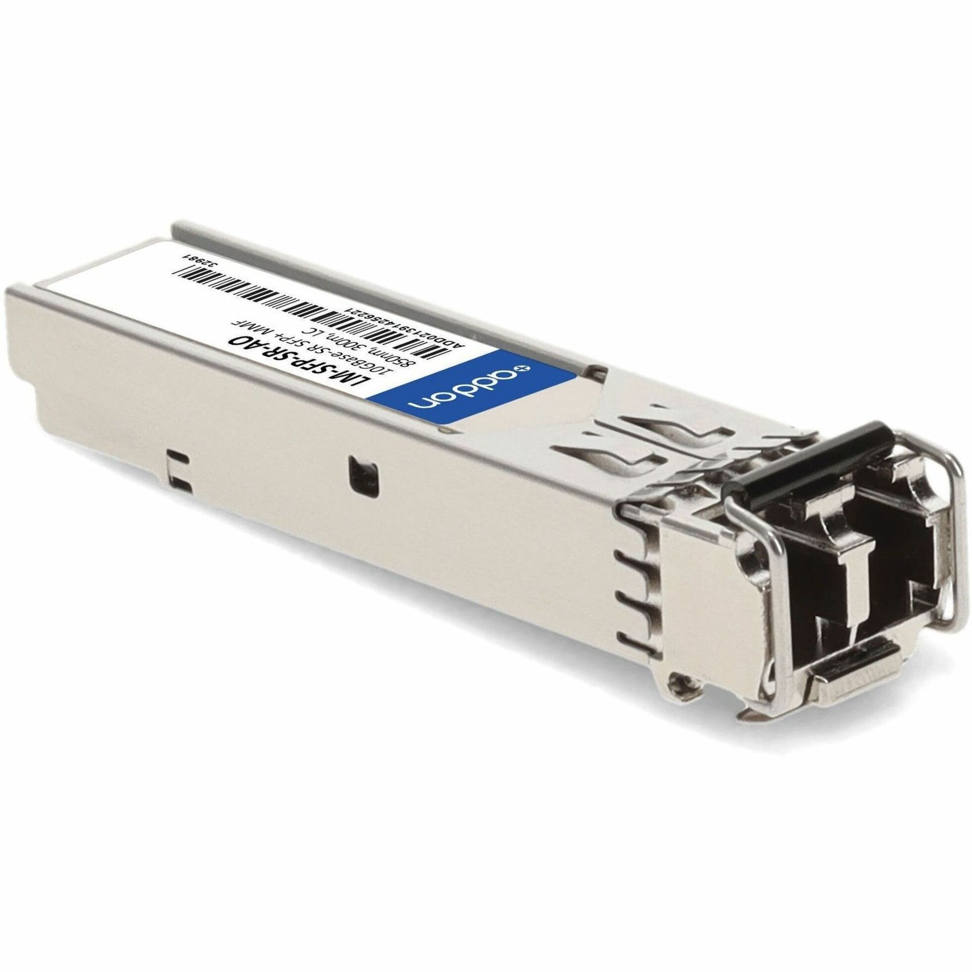 Angled view showing optical interface of AddOn SFP+ transceiver-alternate-image7