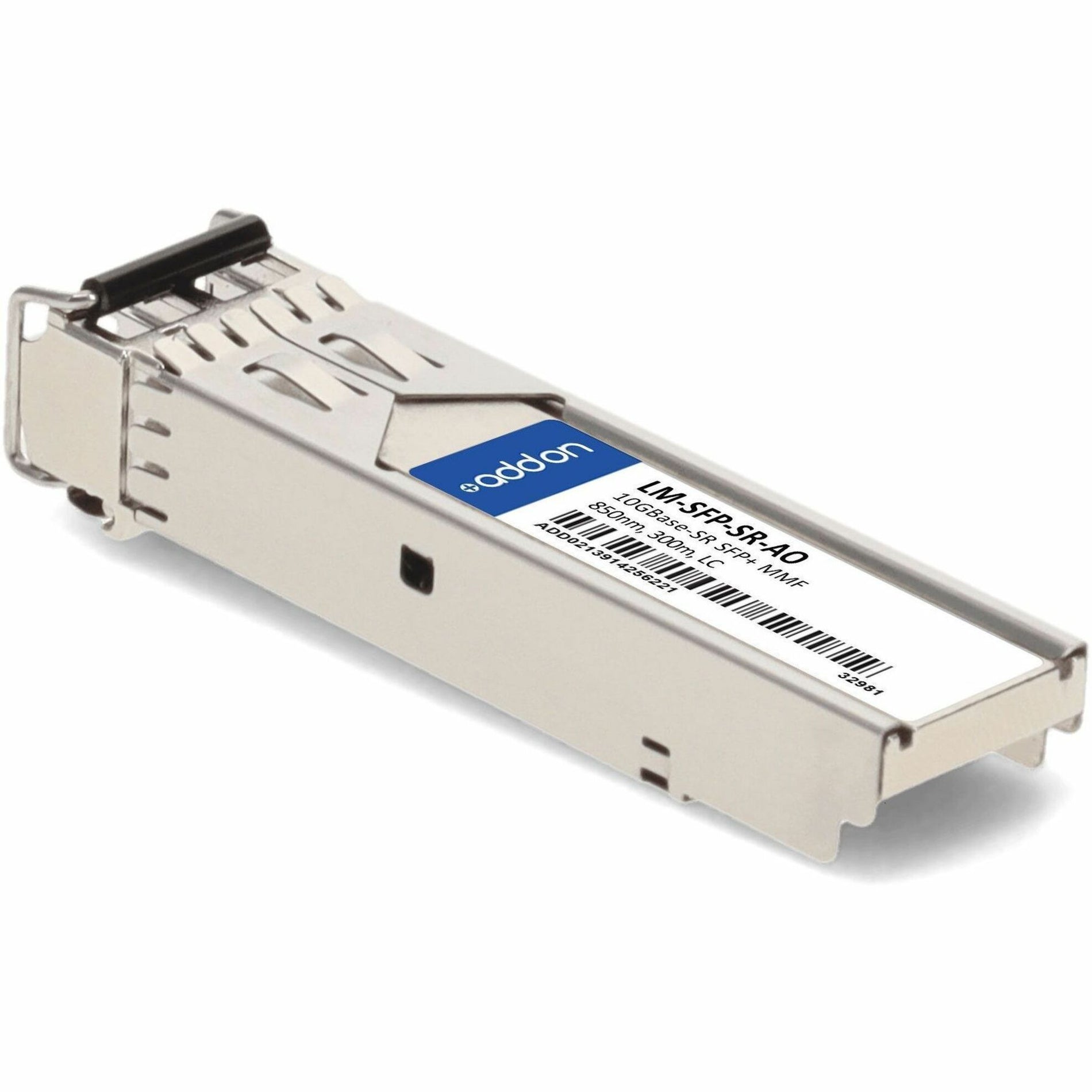 Angled view of AddOn SFP+ transceiver showing MSA-compliant design-alternate-image3