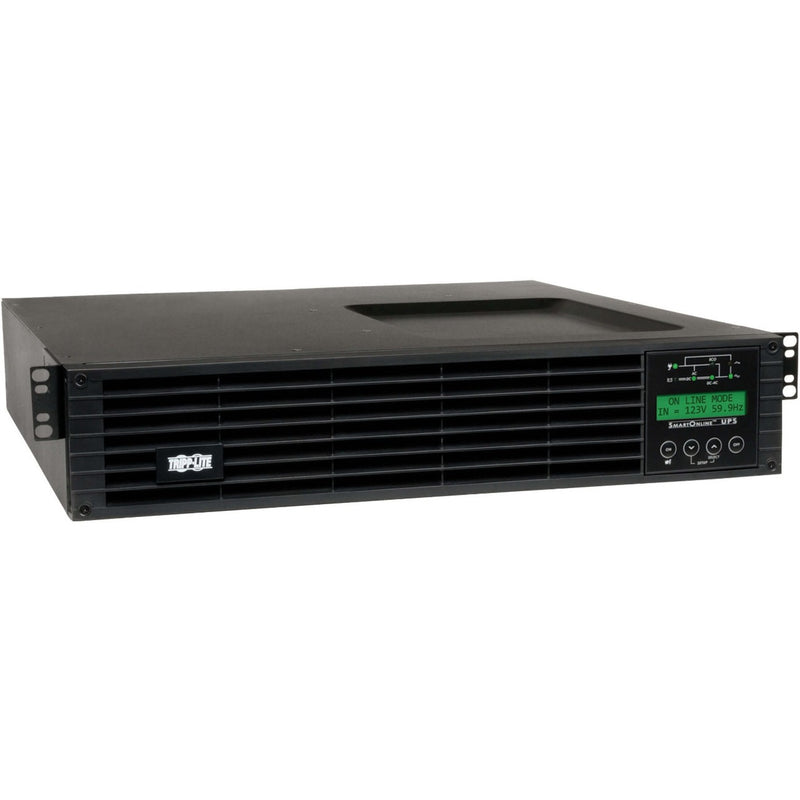 Front view of Tripp Lite SmartOnline 2000VA UPS showing LCD display and ventilation grilles