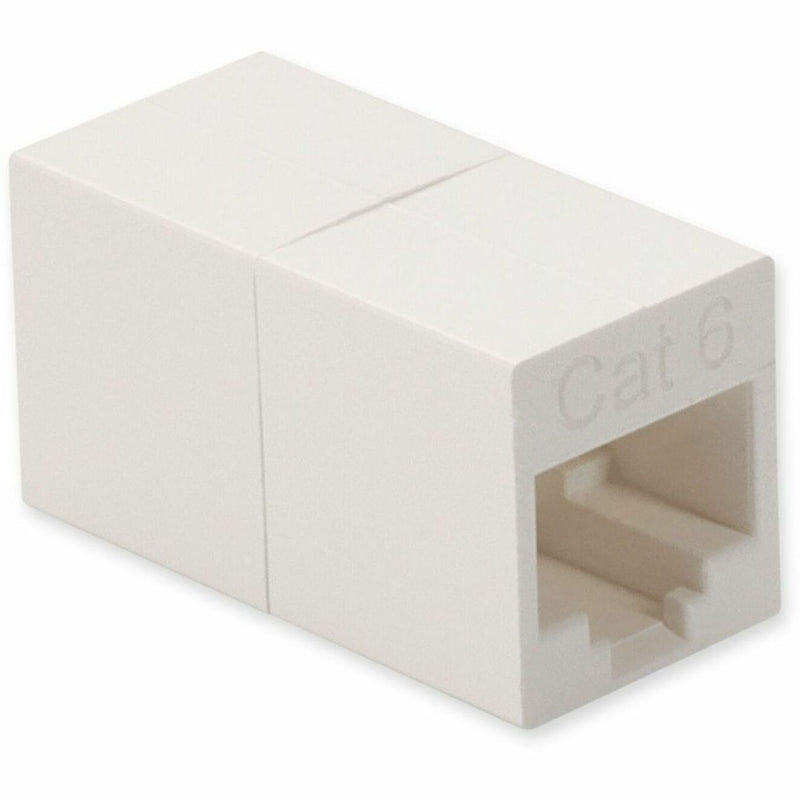 Angled view of Cat6 coupler showing Cat6 labeling and connection port