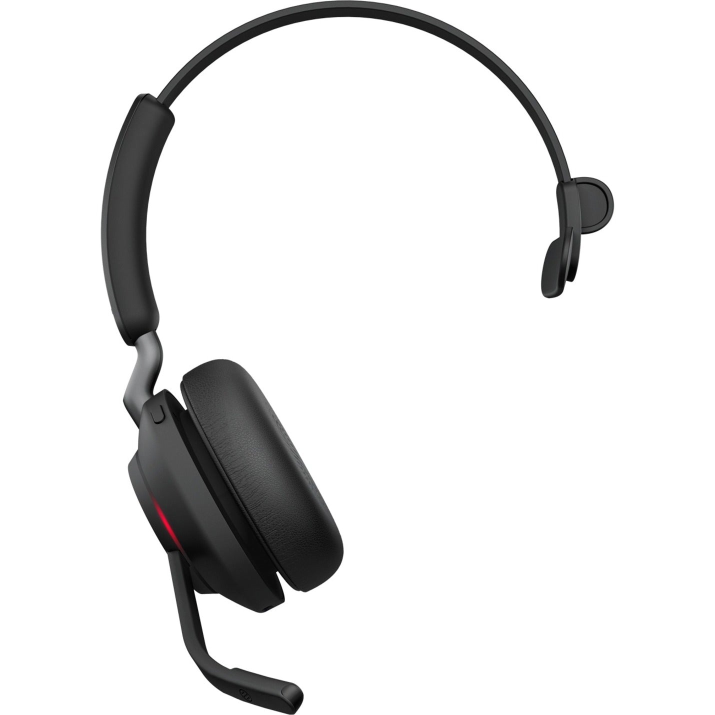 Jabra Evolve2 65 headset displaying red busylight indicator and microphone positioning-alternate-image3