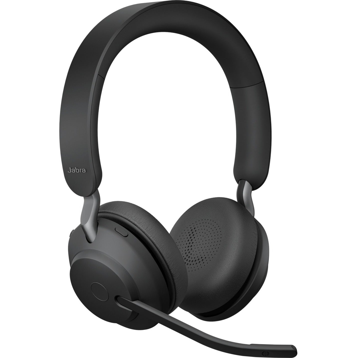 Angled view of Jabra Evolve2 65 headset showing microphone boom and ear cup design-alternate-image4