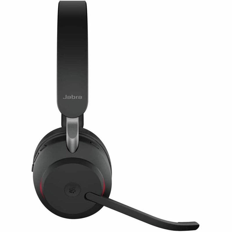 Side profile of Jabra Evolve2 65 with visible controls and busy light