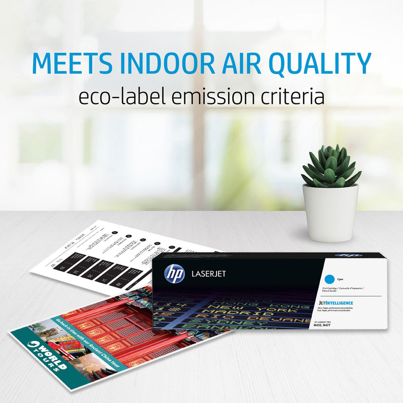 Indoor air quality certification display for HP toner cartridge