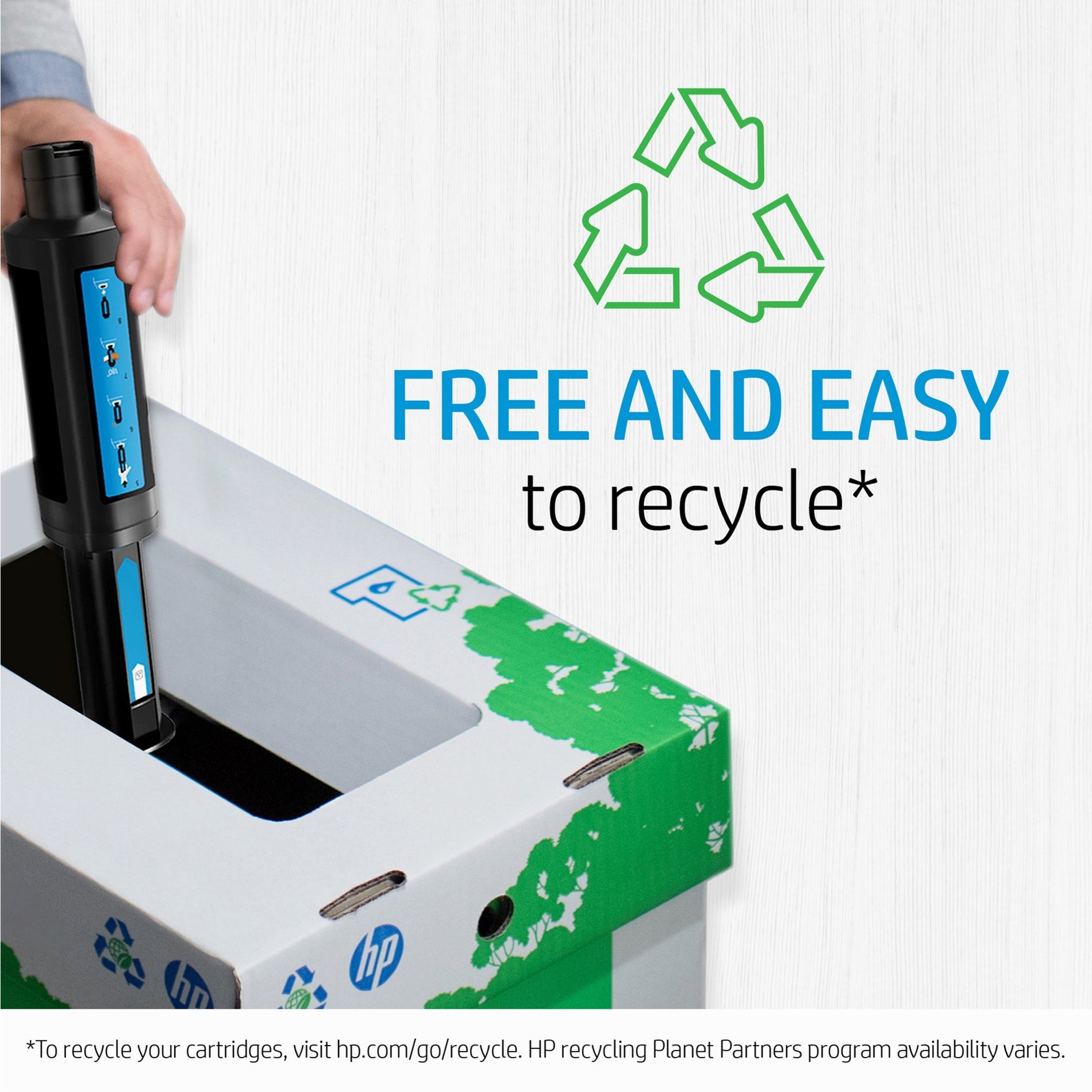 HP toner cartridge being placed in recycling container-alternate-image10