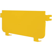 Front view of yellow PVC end cap for fiber cable routing system showing mounting tabs-alternate-image1