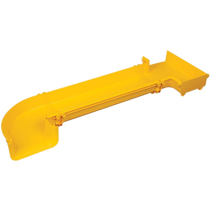 Angled perspective of yellow fiber routing end cap showing curved profile