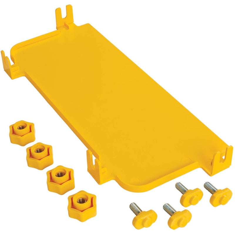 Yellow PVC end cap shown with included mounting hardware