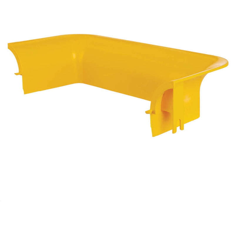 Yellow PVC trumpet drop-out cable management component with curved edges for fiber optic routing systems