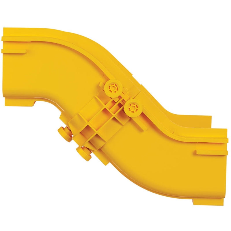 Detailed view of yellow cable management ramp connection points and mounting system