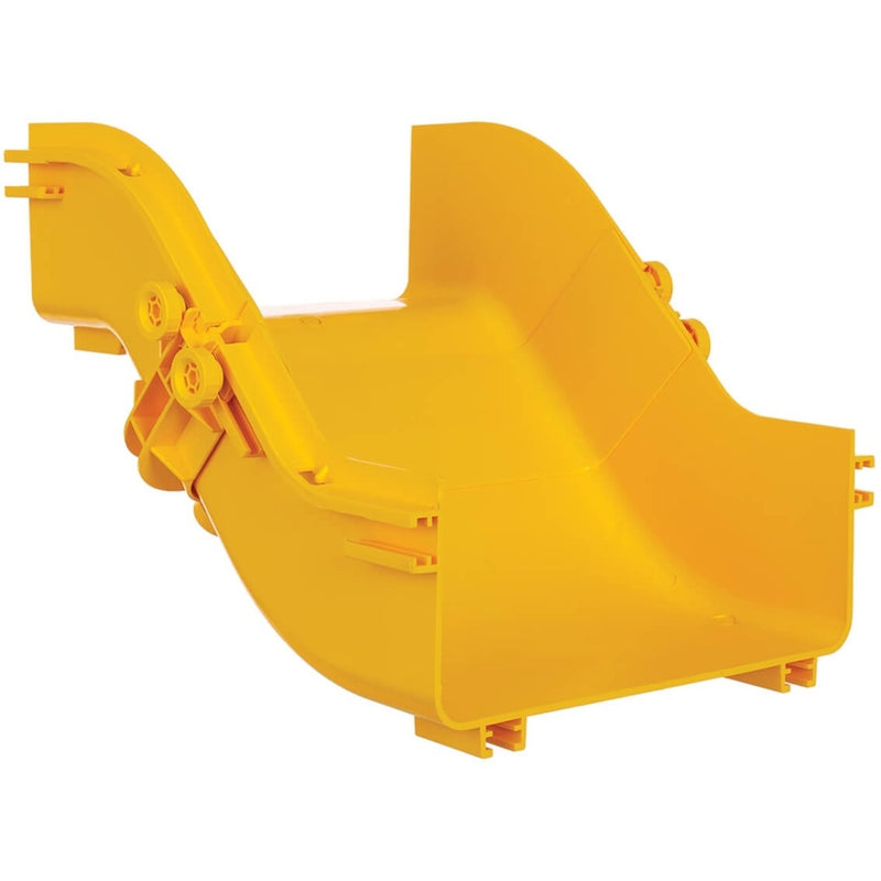 Side view of yellow cable management ramp highlighting curved transition surface