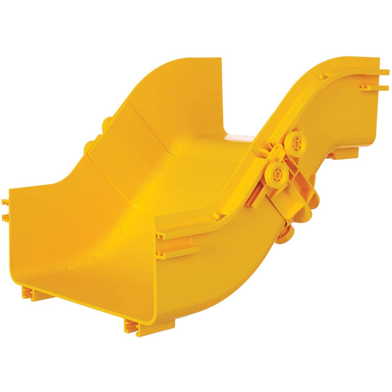 Yellow PVC 45-degree cable management ramp showing integrated mounting system and smooth transitional surface