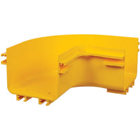 Yellow PVC 90-degree elbow connector for fiber cable routing system shown from front angle-alternate-image1