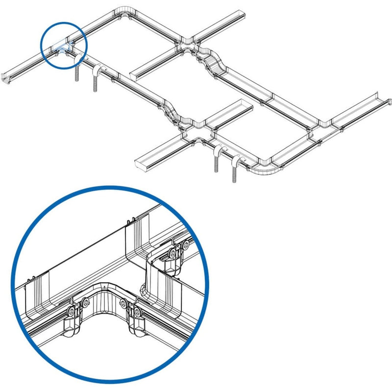 Technical diagram showing T-junction integration into complete fiber routing system