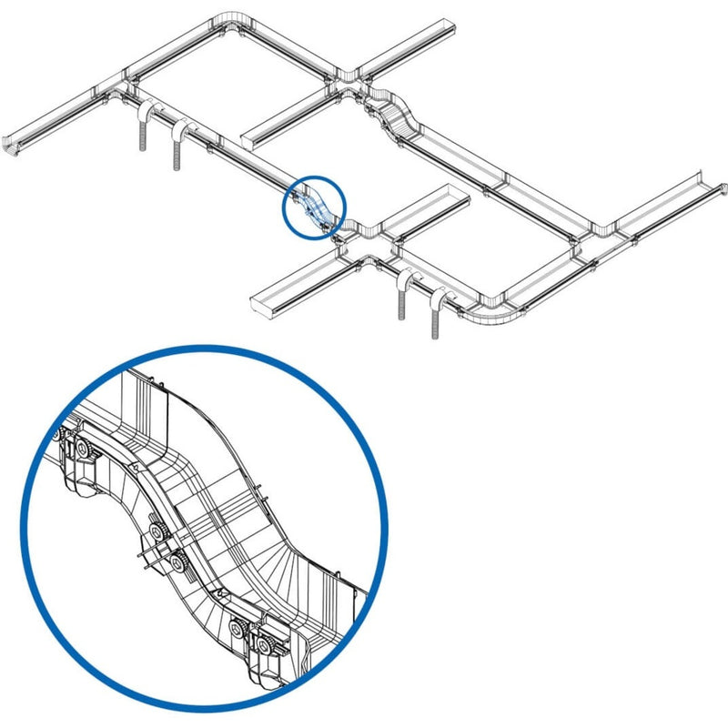 Technical diagram showing cable ramp system integration and detailed component view