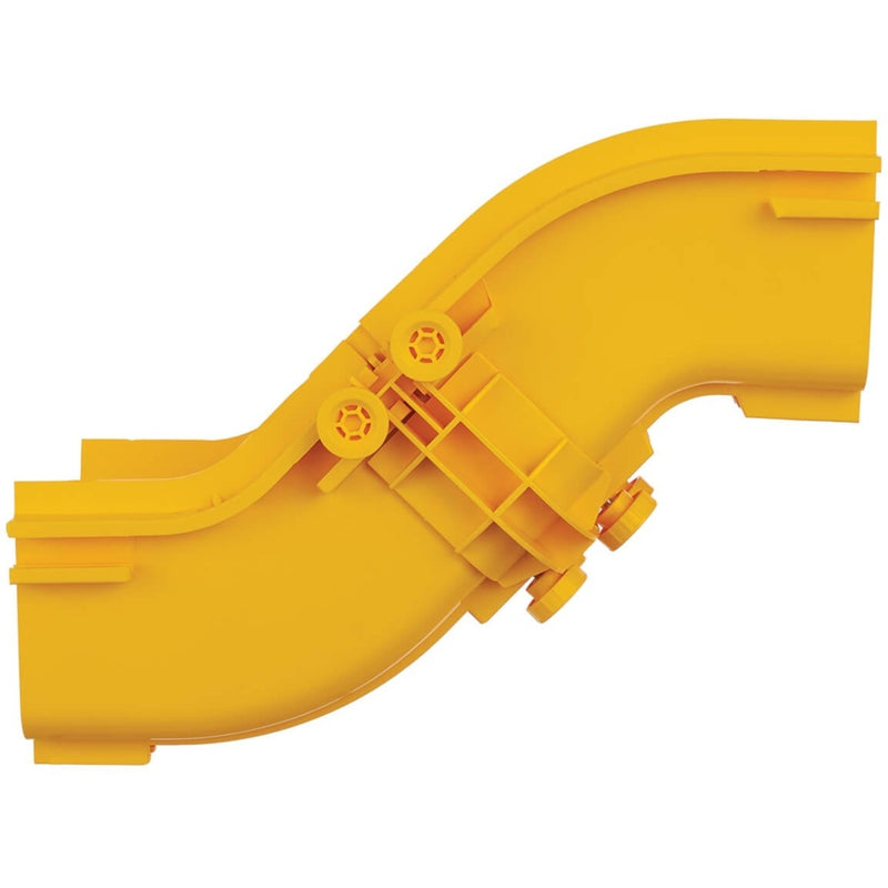 Side view of yellow fiber cable ramp showing curved profile and mounting mechanism