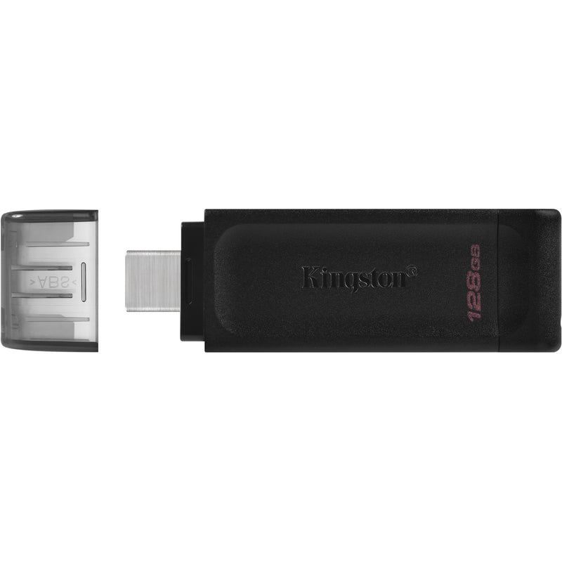 Top view of Kingston DataTraveler 70 USB-C flash drive showing sleek design and dimensions