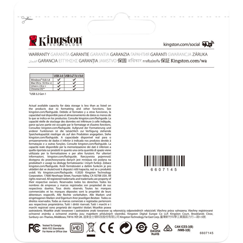 Kingston DataTraveler 70 warranty information and system compatibility chart