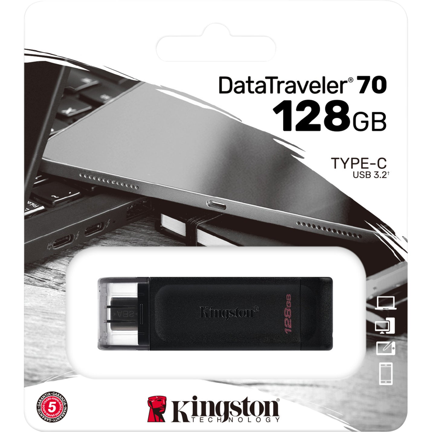 Kingston DataTraveler 70 retail packaging showing USB-C flash drive and product specifications-alternate-image2