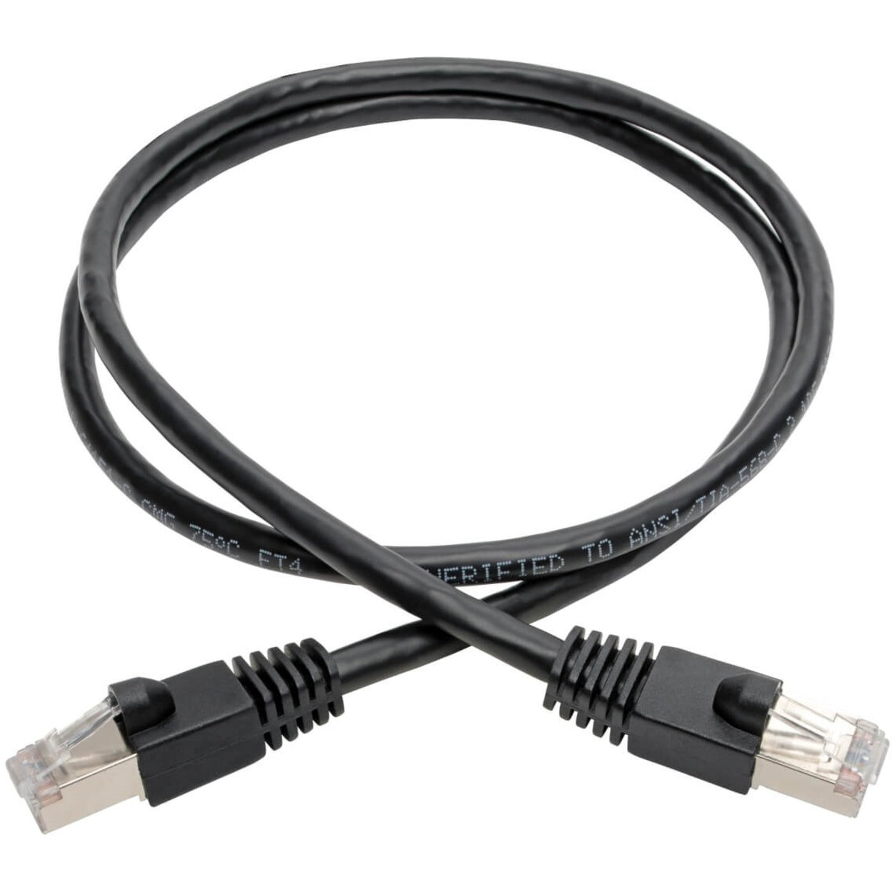 Full length view of black CAT6A ethernet cable with connectors-alternate-image2