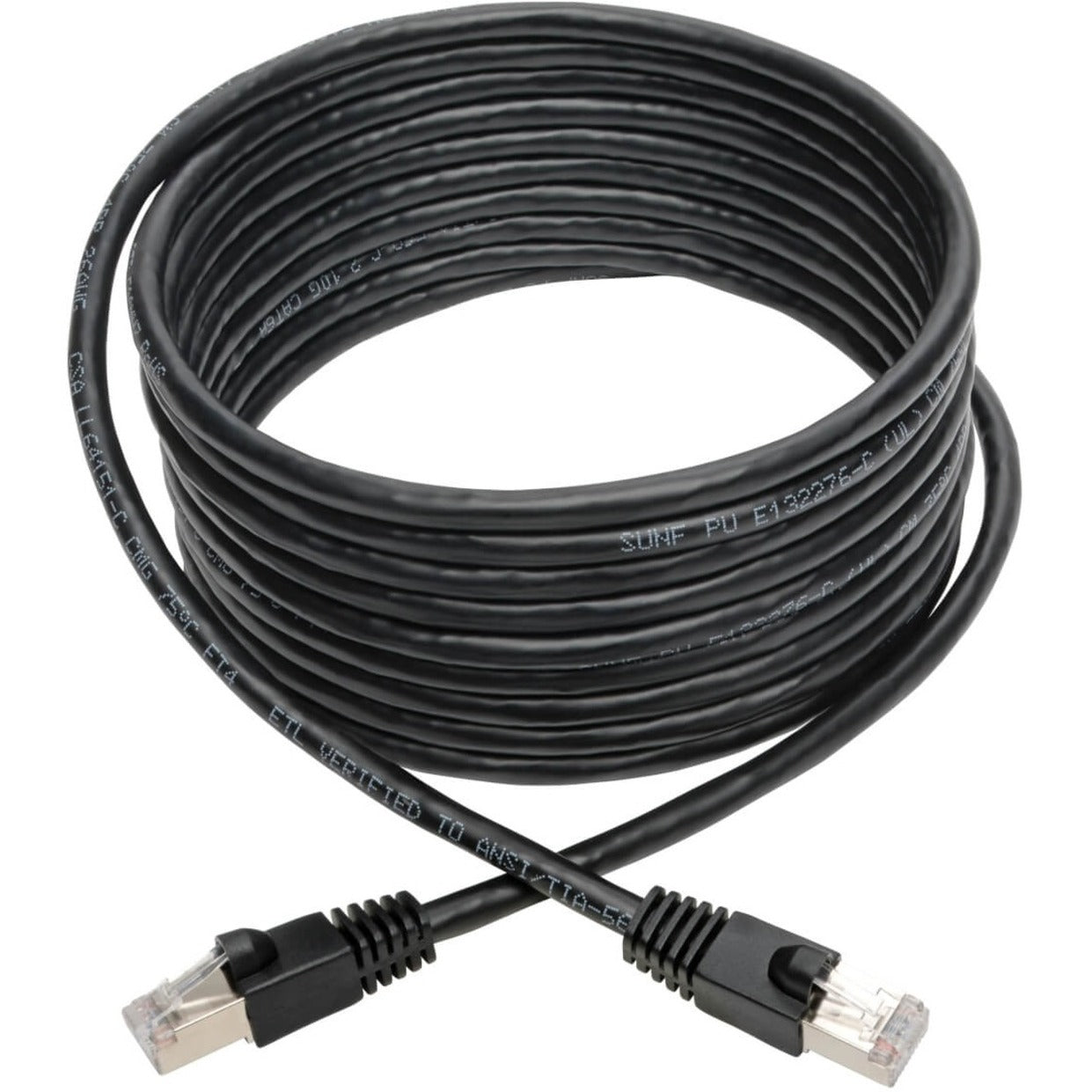 Full length view of 12-foot black Cat6a shielded network cable with connectors-alternate-image2