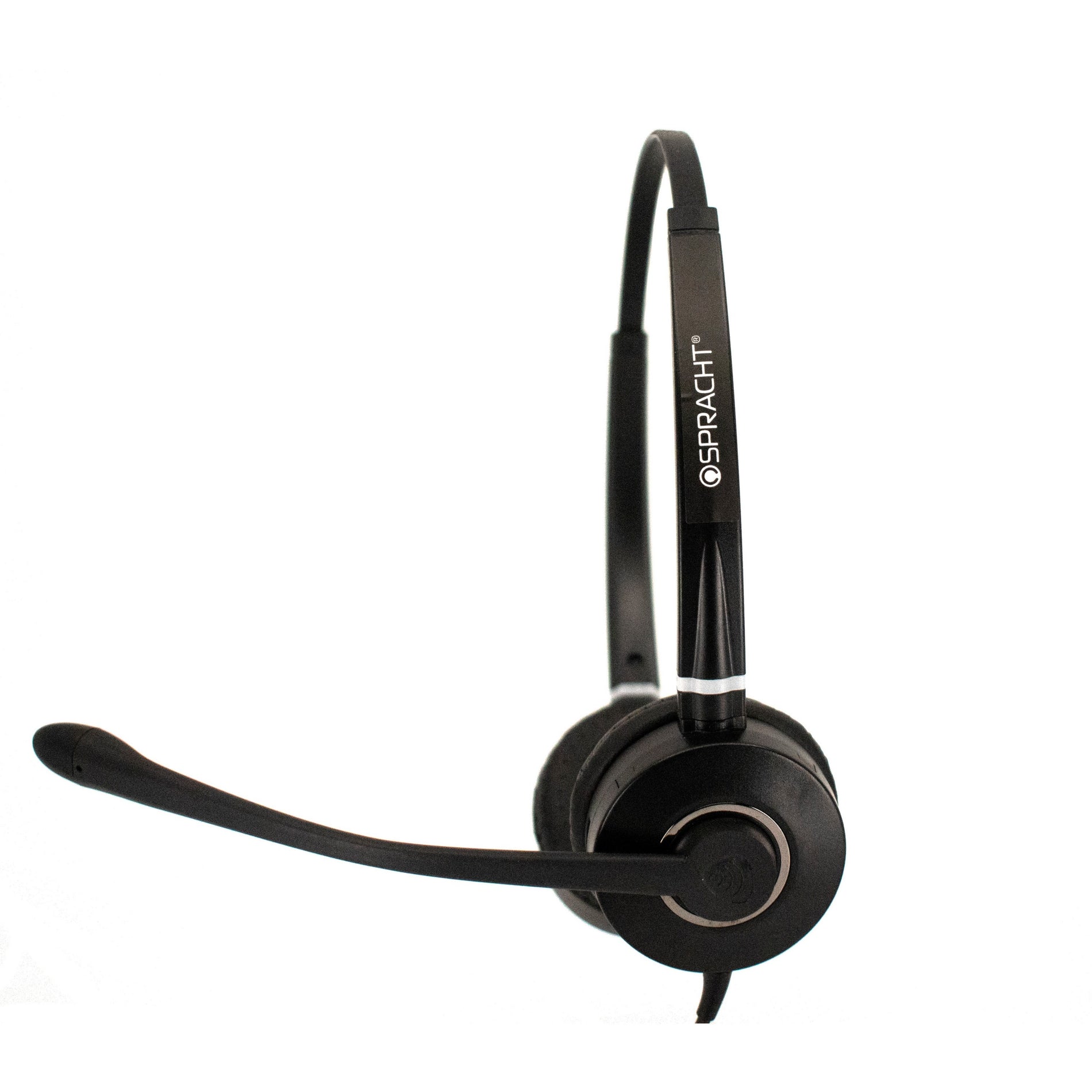 Side profile of Spracht headset highlighting the adjustable noise-canceling microphone boom-alternate-image2