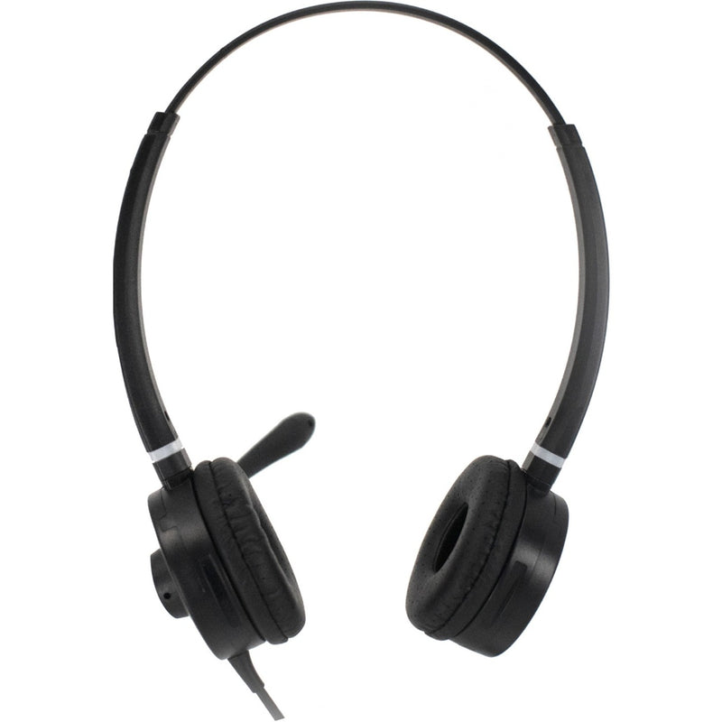 Close-up view of Spracht headset's dual-ear design and cushioning