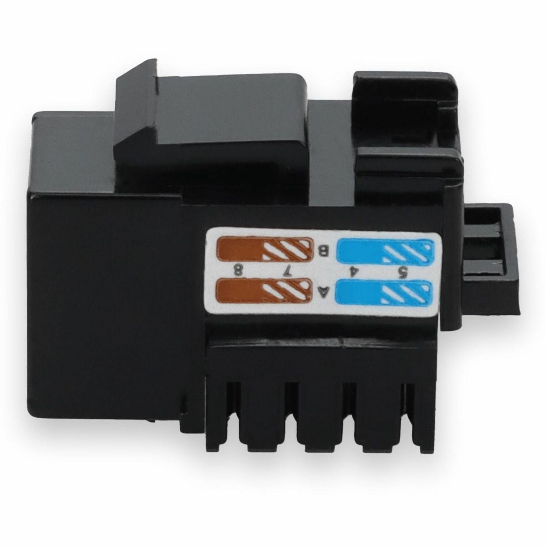 Side angle view of Cat6A keystone jack showing RJ45 port and wiring label-alternate-image2