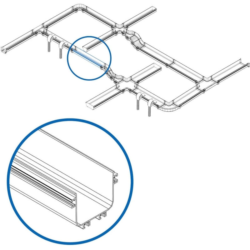 Technical diagram showing cable channel system installation details