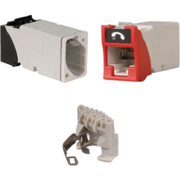 Z-MAX 6A UTP outlet components including white housing units with black and red termination modules and contact assembly-alternate-image1