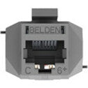 Close-up view of Belden REVConnect RJ-45 female network connector with protective housing