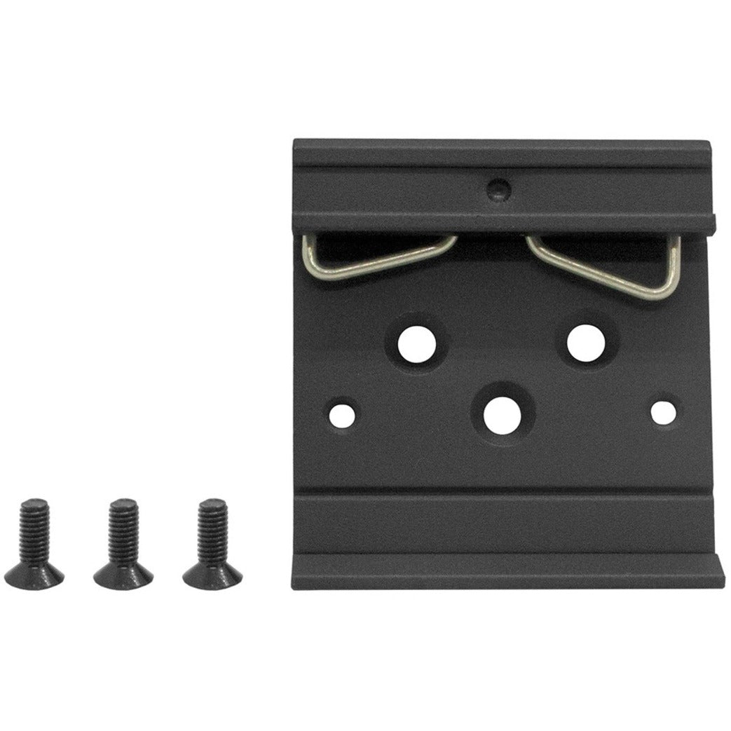 Side angle view of DRBH-01 DIN rail bracket showing dual retention clips and mounting hole pattern-alternate-image2